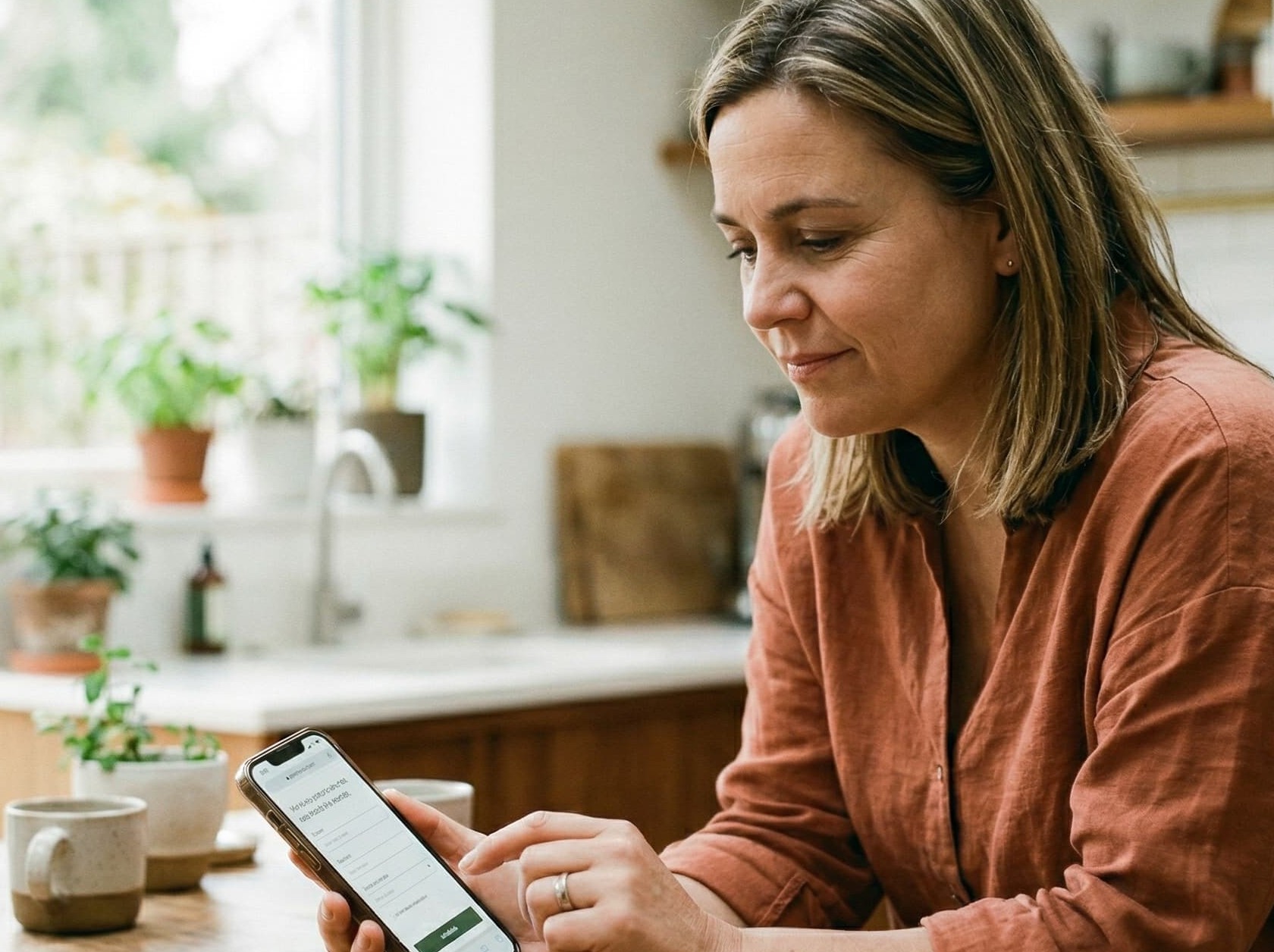 Daughter reading her parent's stories on her phone